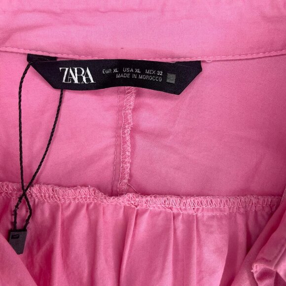 Zara Women's Cotton Poplin Pink Long Sleeve Shirt Dress Barbiecore Plus Sz XL - Picture 11 of 12